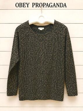 OBEY PROPAGANDA Leopard Print Long Sleeve Top – Size M – Grey/Black